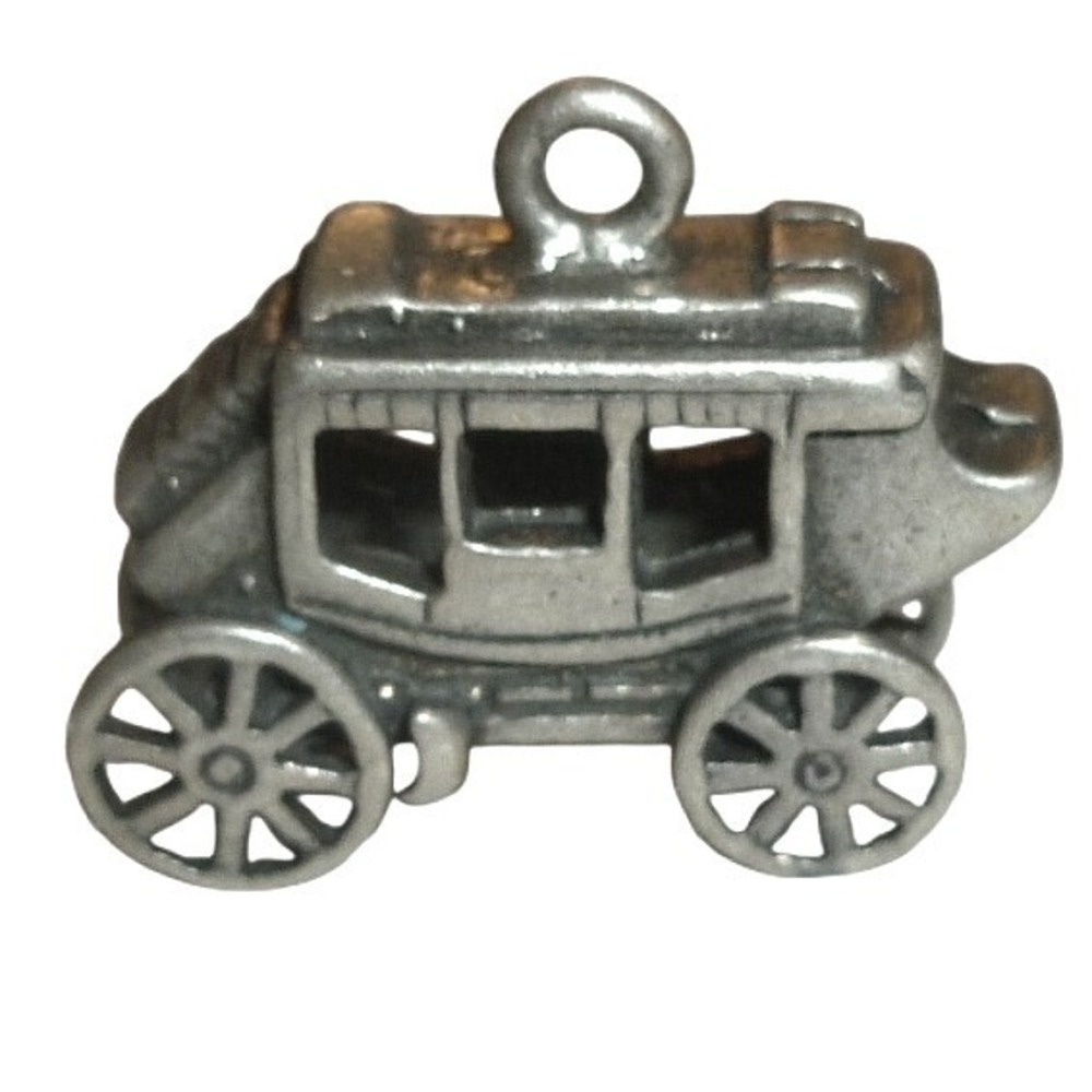 Vintage Sterling Silver Stagecoach Charm Western Carriage Pendant 3D‎ Miniature